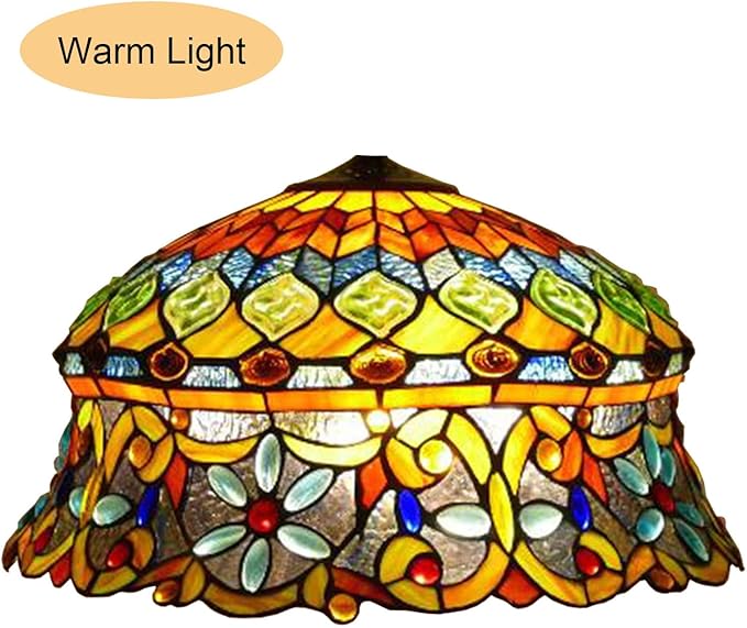 18 Inch Lamp Shade Replacement, Only Tiffany Style Stained Glass Lamp Chimney Straw Hat Floral Design, Baroque Rose Sunflower Orange Green Beige Fit for Table Lamp Pendant Light Floor Lamp,D