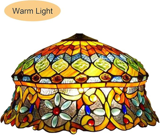 18 Inch Lamp Shade Replacement, Only Tiffany Style Stained Glass Lamp Chimney Straw Hat Floral Design, Baroque Rose Sunflower Orange Green Beige Fit for Table Lamp Pendant Light Floor Lamp,D