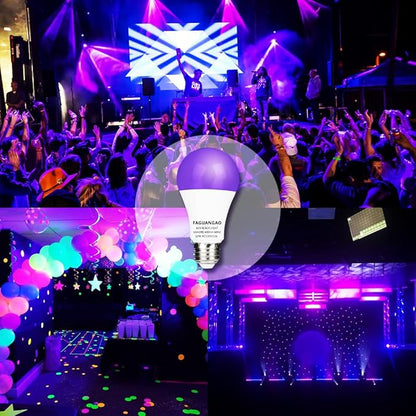 FAGUANGAO LED Black Light Bulb,12W(100Watt Equivalent) A19 UV Blacklight Bulb,120V,UVA Level 390-400nm,E26 Medium Base,Glow in The Dark for Blacklight Party,Fluorescent Poster,Neon Glow(2 Pack)