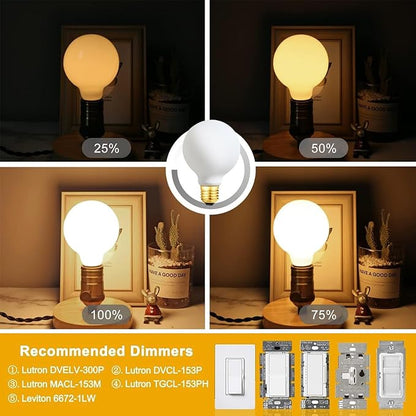 G25 LED Light Bulb E26 Base Matt Opal Porcelain Soft White 3000K Dimmable Edison 6W Led Globe Bulb,600LM,60 Watt Equivalent,Outside Frosted Glass,G80 Vintage LED Edison Globe Light Bulb,4 Pack.