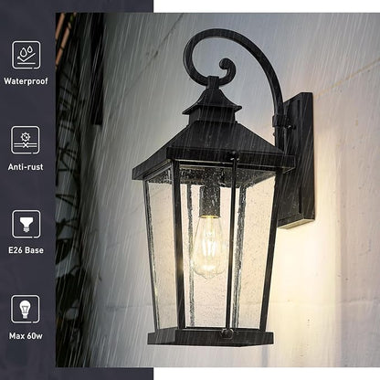 zeyu 22 Inch Outdoor Lights for House, 1-Light Outdoor Wall Sconce for House Porch, Die-Cast Aluminum with Seeded Glass, Black Finish, ZW105B-M BK