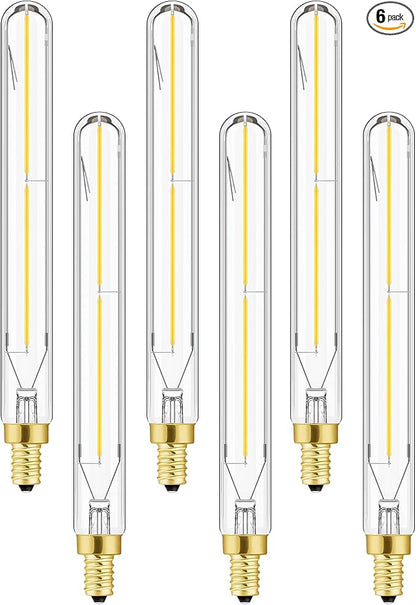 Leools E12 led Long Bulb,7.3 Inch Long Tubular Light Bulbs,T6 B11 Candelabra Bulb 40 watt for Chandeliers,Clear Glass,Daylight,4000K 400LM 4W Dimmable Tube Edison Bulb 6Pack