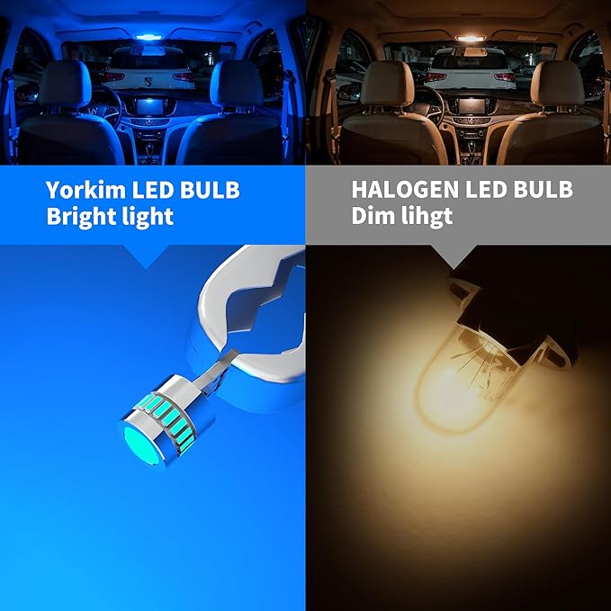 Yorkim 194 LED Bulb 6300K Blue, 168 2825 W5W T10 LED Light Bulb Error Free for License Plate, Dome, Map, Courtesy, Side Marker Lights, Pack of 2