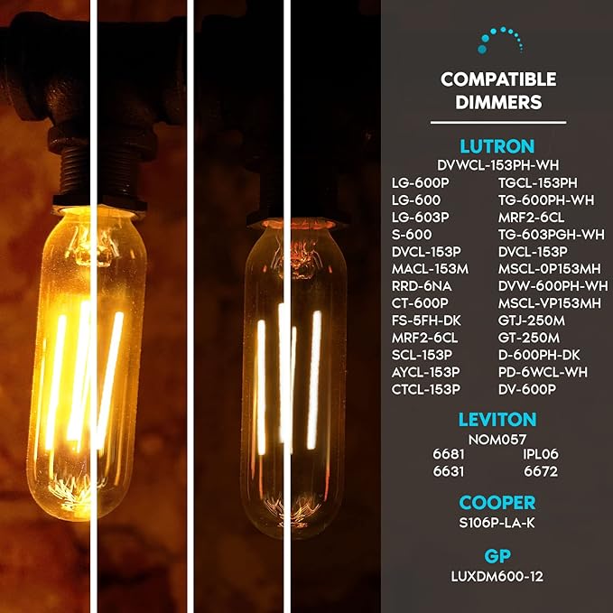 LUXRITE Vintage T9 LED Tube Light Bulbs 60W Equivalent, 2700K Warm White, 550 Lumens, Dimmable Edison Tubular Light Bulbs 5W, Clear Glass, LED Filament Bulb, UL Listed, E26 Standard Base (4 Pack)