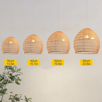 1-Light Rattan Pendant Light,13.78" Hand-Woven Bamboo Rattan Hanging Light Wicker Chandelier for Kitchen Island Restaurant Craft Room Farmhouse