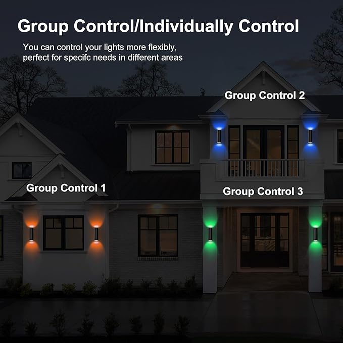 Smart Up & Down Outdoor Wall Lights, RGBCW Color Changing LED Sconce with Bluetooth App & RF Remote Control, 2700K-6500K Tunable White, Dimmable Exterior Porch Lights for House Patio Garage