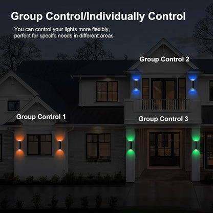 Smart Up & Down Outdoor Wall Lights, RGBCW Color Changing LED Sconce with Bluetooth App & RF Remote Control, 2700K-6500K Tunable White, Dimmable Exterior Porch Lights for House Patio Garage