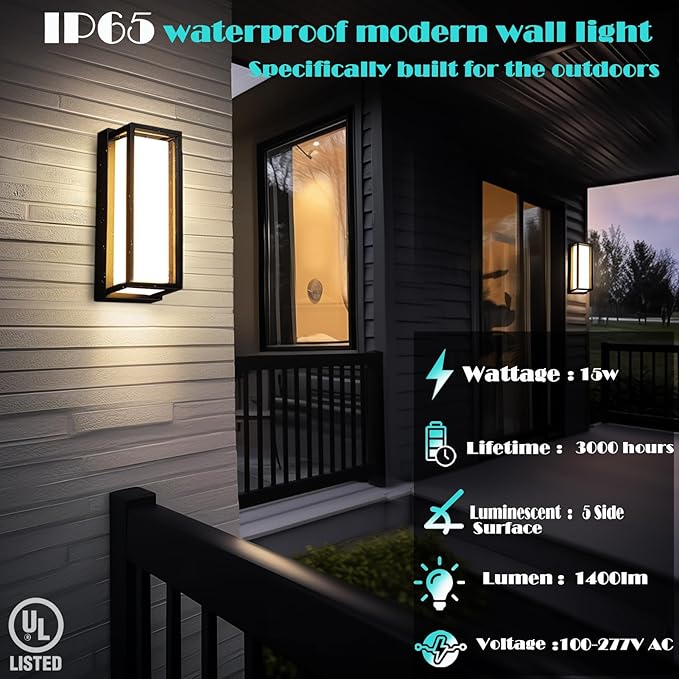 Dimmable Modern Outdoor Wall Light Fixtures, 1400LM Waterproof Porch Lights Outdoor Wall Sconce, 2700K-5000K 5 Color Temperature Exterior Lighting Fixtures for House