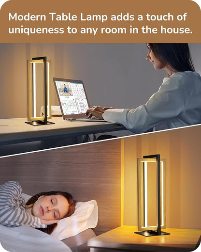 EDISHINE LED Table Lamp, Stepless Dimmable Bedside Lamp, MAX 750LM, 3 Color Temperature, Switch Control Minimalist Nightstand Lamp for Living Room Bedroom Office, Dual-Frame Rectangle