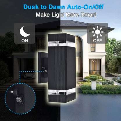 Outdoor Dusk to Dawn Wall Lights, Up and Down Exterior Light Fixtures, Outside Modern Porch Lights for Garage,Front Door, Waterproof Black Wall Sconce [ETL Listed].