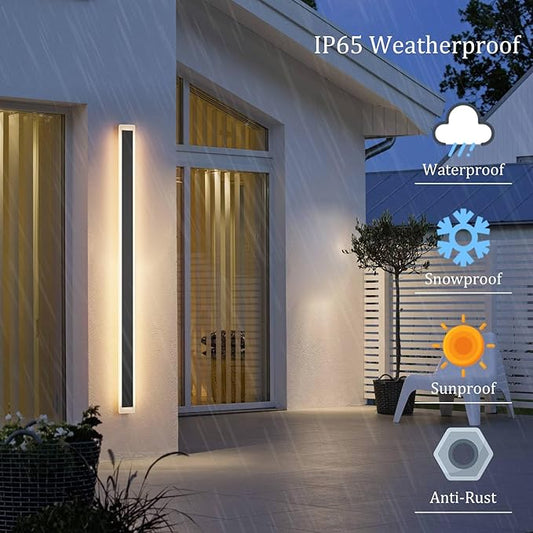 59in Long Outdoor LED Light IP65 Waterproof,Modern Exterior Wall Sconce Black 3000K for House Courtyard