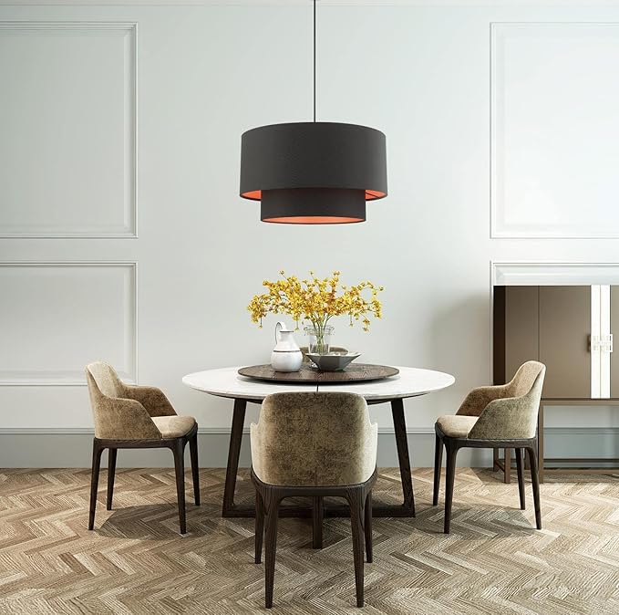 Livex Lighting 45618-04 Sentosa Collection 3-Light Pendant Hanging Light with Black and Orange Hardback Fabric Shade, Black, 20 x 20 x 99