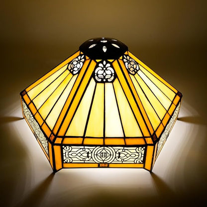 Tiffany Lamp Shade Replacement, 12 Inch Openwork Hexagon Stained Glass Vintage Handmade Cute Decor Ceiling Light Shade for Table Lamp Pendant Light