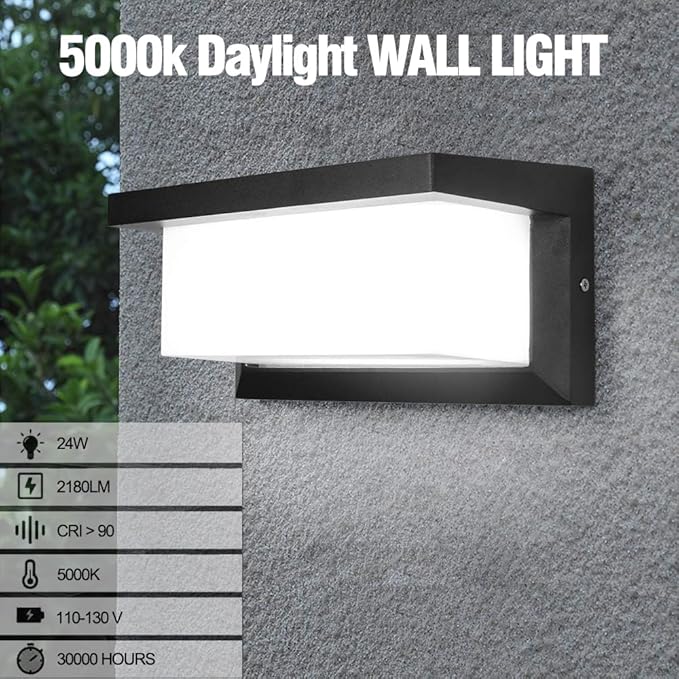 Sytmhoe 5000K Daylight White Exterior Wall Light, 2Packs Modern LED Exterior Light Fixture Wall Mount Ip65 Waterproof, Wall Porch Light for Garage Walkway Hallway Backyard Garden(2packs)