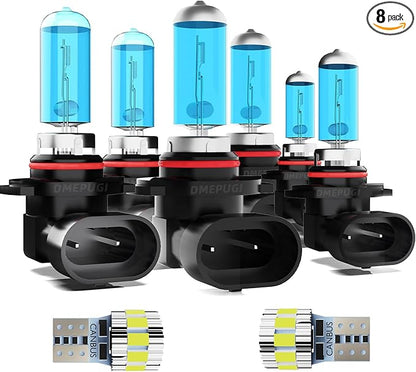 Headlight Bulbs License Plate Lights Compatible With GMC Canyon 2004-2012, 9005 High Beam + 9006 Low Beam + 9145 Fog Lights Halogen Light Bulb + License Plate Lights, Pack of 8