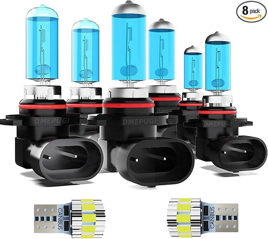 Compatibleompatible With Chevy Avalanche 2002-2005 Headlight Bulbs, 9005 High Beam + 9006 Low Beam + 9145 Fog Lights Halogen Light Bulb + License Plate Lights,6000K White Light,Pack of 8