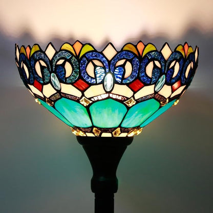 Tiffany Floor Lamp Torchiere Stained Glass Torch Lamp 12X12X67 Inch Antique Standing Corner Light (Blue Jewelry Baroque)