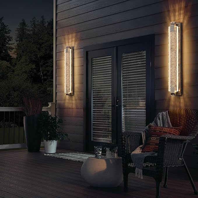 camuucci Dusk to Dawn Outdoor Light, 31.1 Inch LED Porch Lights Outdoor Waterproof Modern Outside Sconce Wall Mount for Doorway Hallway Porch Patio Yard Doorway Bronze