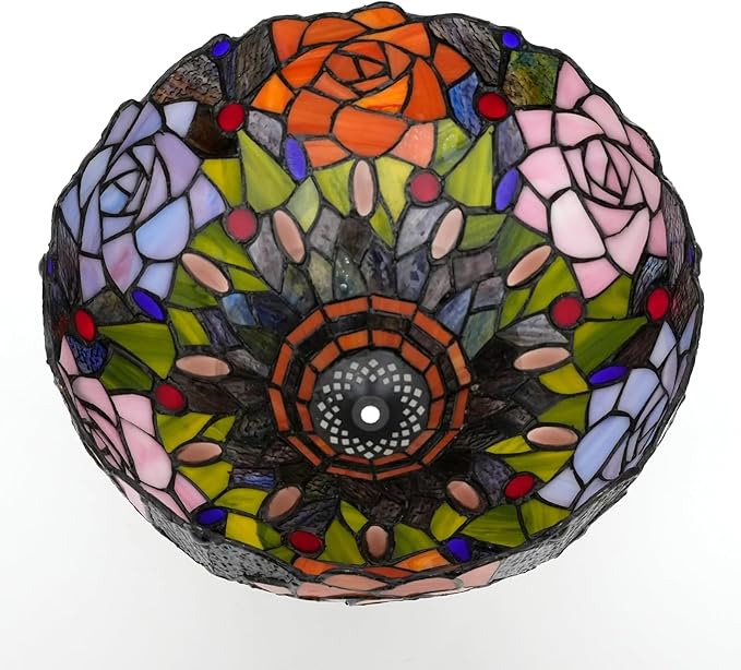 Tiffany Style Lamp Shade, 12 Inch Black Roses Stained Glass Lamp Shade Replacement Vintage Lamp Cover Accessories Fit for Table Lamp Pendant Light Ceiling Light