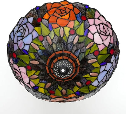 Tiffany Style Lamp Shade, 12 Inch Black Roses Stained Glass Lamp Shade Replacement Vintage Lamp Cover Accessories Fit for Table Lamp Pendant Light Ceiling Light