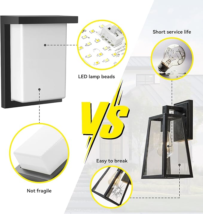 LED Outdoor Wall Porch Light 2 Pack 3000K 4000K 6000K Adjustable Waterproof Modern Wall Sconce Aluminum Exterior Light Fixture Wall Mount ETL IP65 8 Inch 12W Black