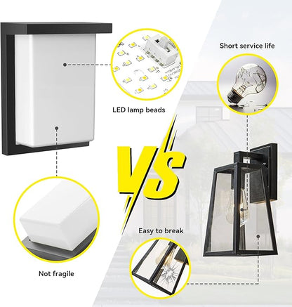 LED Outdoor Wall Porch Light 2 Pack 3000K 4000K 6000K Adjustable Waterproof Modern Wall Sconce Aluminum Exterior Light Fixture Wall Mount ETL IP65 8 Inch 12W Black