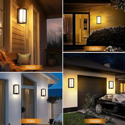 wowlite Outdoor Lights for House LED, 12W Modern Porch Light 3000K 4000K 6500K 3 Colors Changeable, Aluminum Outdoor Light Fixture Wall Mount, Exterior Lighting Fixtures for Garage Garden Patio