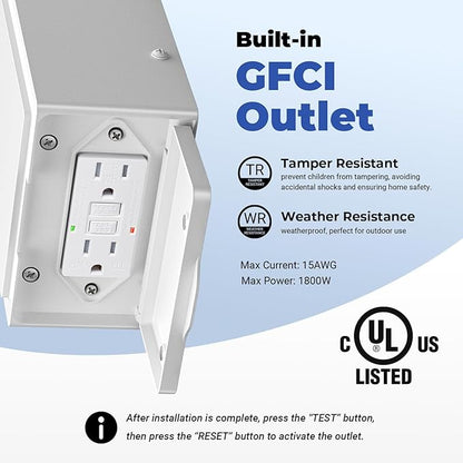 Outdoor Wall Light with GFCI Outlet, White 2-Pack Outside Lanterns for Porch Wall Mount, Dusk to Dawn Outdoor Lighting for House, Garage, Entryway, Doorway, Aluminum Waterproof and Anti-Rust