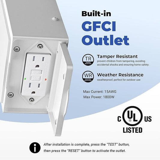 Outdoor Wall Light with GFCI Outlet, White 2-Pack Outside Lanterns for Porch Wall Mount, Dusk to Dawn Outdoor Lighting for House, Garage, Entryway, Doorway, Aluminum Waterproof and Anti-Rust