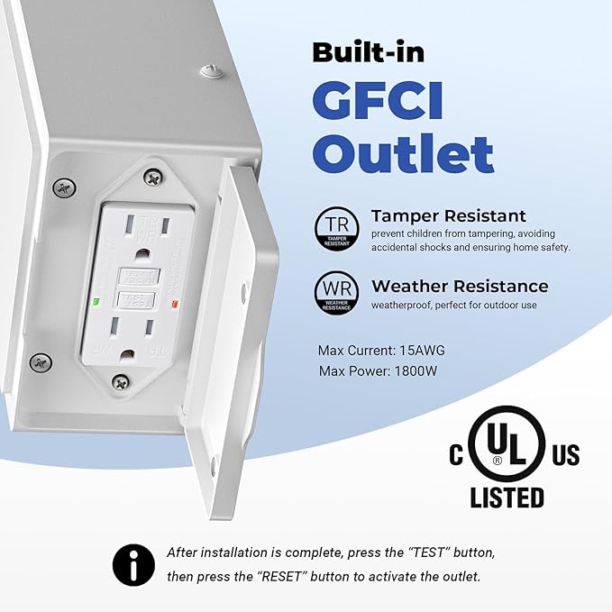 White Dusk to Dawn Outdoor Lighting with GFCI Outlet, Exterior Light Fixtures with Bubble Glass, Modern Outside Lights Wall Mount for House Patio Garage, Aluminum Waterproof Anti-Rust