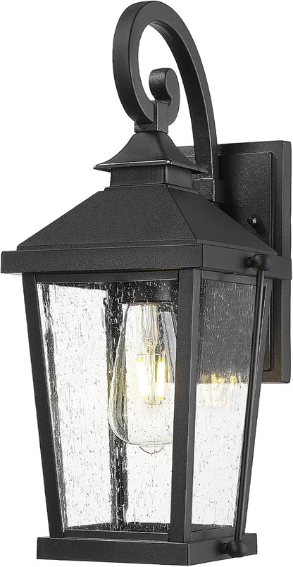 zeyu 16 Inch Black Outdoor Light Fixture, 1-Light Exterior Wall Lighting Fixture for Porch Backyard, Die-Cast Aluminum with Seeded Glass, Black Finish, ZW105B BK