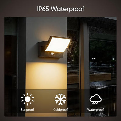 40W Motion Sensor Outdoor Wall Lights, 3000K Black LED Light Fixture, IP65 Waterproof Exterior Porch Light, 360 ° Adjustable Head Flood Wall Lighting for House