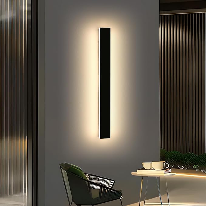 47inch Modern LED Wall Light, 3 Color Lights 3000K/4500K/6000K, IP65 Waterproof Outdoor Light Fixture, Black Aluminum Minimalist Exterior Wall Sconce for Patio, Garden, Garage, Porch