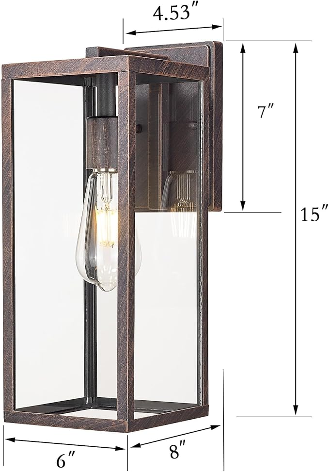 Bestshared Outdoor Wall Sconce Lights,Exterior Wall Lighting Fixtures with Clear Glass, Anti-Rust Vintage Outside Lantern Lamp for House Front Porch Doorway Patio (Rust, 15"-1 Pack)