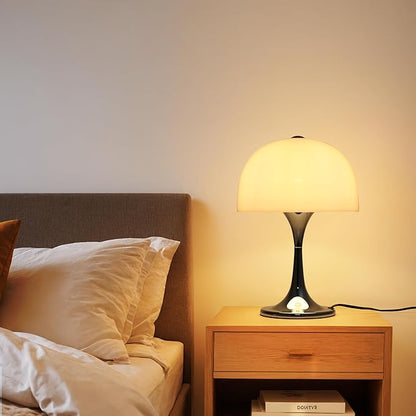 Modern Sleek Table Lamp for Bedroom, 3-Light LED End Desk Lamp for Living Room, Office, Milky White Acrylic Shade Metal Mushroom Table Lamp for Bedside Night Light Desk, Chrome Base
