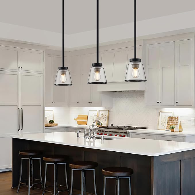 4 Pack Clear Glass Shade Replacements, Bell Shaped Glass Shade Covers with Black Ring, 4.72"High, 4.72"Diameter, 2.12 "Fitter, High Transmittance Trapezoidal Lampshade