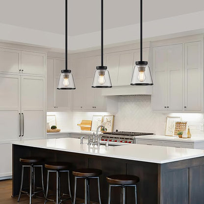 4 Pack Clear Glass Shade Replacements, Bell Shaped Glass Shade Covers with Black Ring, 4.72"High, 4.72"Diameter, 2.12 "Fitter, High Transmittance Trapezoidal Lampshade