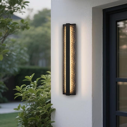 LamQee 23.6" Long Outdoor Modern LED Wall Light 3000K 1200LM, Hammered Wrought Iron and Aluminum, Linear Exterior Lighting Fixtures Wall Mount Waterproof Outside Sconce for House Porch Patio Garage