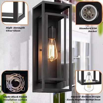 4Pack 18inch Outdoor Wall Light Fixtures, Exterior Waterproof Modern Matte Black Wall Lamps with Glass Shades,E26 Sockets Porch Light for Front Door Patio Entryway