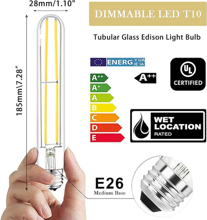 7.3 Inch E26 Led Bulb 6W, Equal 80 Watt 4000K Neutral White Edison Bulbs Dimmable, T10 T9 Long Tubular Clear Glass Light Bulb 800LM for Vanity Pendant Pipe Wall Sconces - UL Cert 4Pack