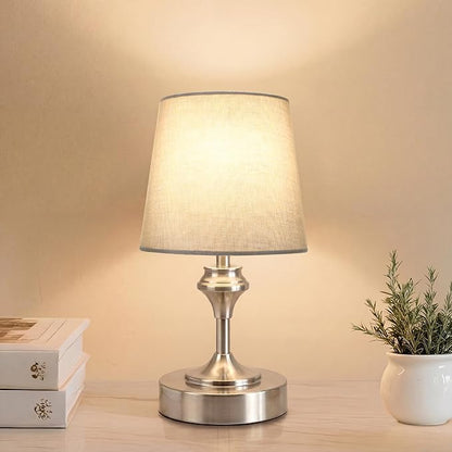 NIORSUN Portables Cordless Table Lamp, 10.2" Battery Operated Lamp, Bedside Table Lamp with Warm White,3 Way Dimmable Touch Desk Lamp for Bedroom Living Room Restaurant Whtie Shade (Silver)