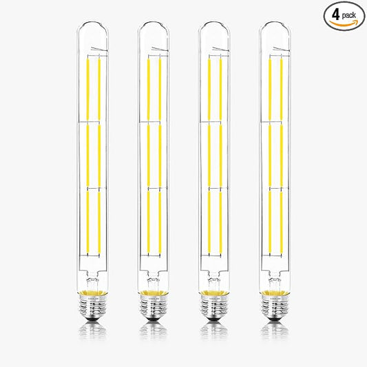 11.8IN 1000LM 5000K Daylight White Light Bulbs E26 Base, T10 T9 Edison Bulbs Dimmable 8W, AC 120V 100 Watt Equal Filament Bulb, Vintage Clear Glass Long Tubular LED Bulb, UL Listed - 4Pack