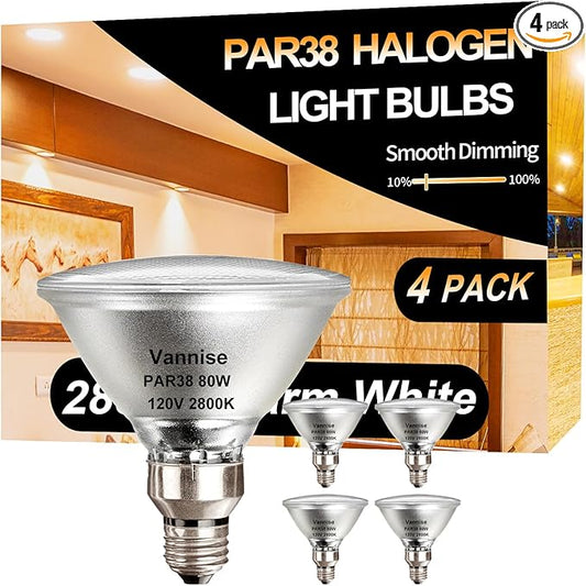 PAR38 Halogen Flood Light 80W 120V, High Output 1500LM PAR 38 Flood Light Bulbs Warm White 2800K, 80W PAR38 Dimmable with E26 Base, Long Lasting Halogen PAR 38 Outdoor Flood Light Bulbs