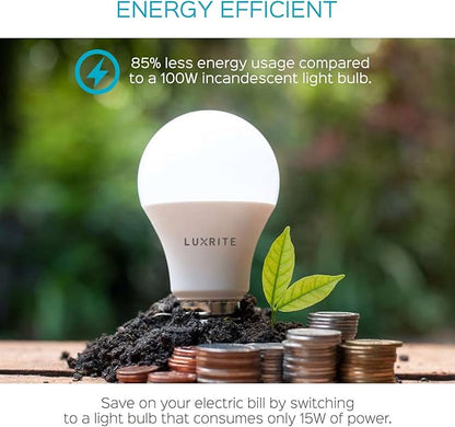 LUXRITE A19 LED Light Bulb 100W Equivalent, 4000K Cool White Non-Dimmable, 1600 Lumens, Standard LED Bulb 15W, E26 Medium Base, UL Listed, Perfect for Table Lamps and Home Lighting (6 Pack)