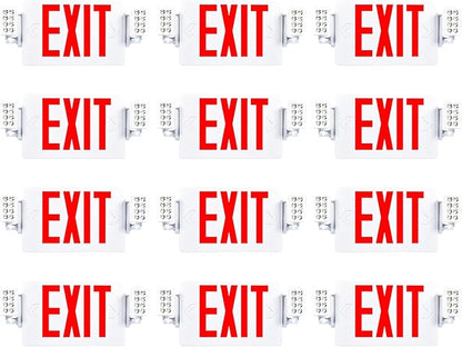 Sunco 12 Pack Exit Signs With Emergency Lights, Two Adjustable LED Lights With Backup Battery, Red, 94V-0 Fire Resistant, 120-277V, Wall Or Ceiling Mount, Commercial Grade UL.