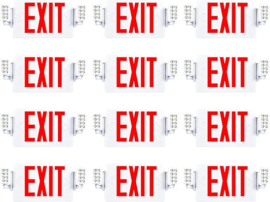 Sunco 12 Pack Exit Signs With Emergency Lights, Two Adjustable LED Lights With Backup Battery, Red, 94V-0 Fire Resistant, 120-277V, Wall Or Ceiling Mount, Commercial Grade UL.