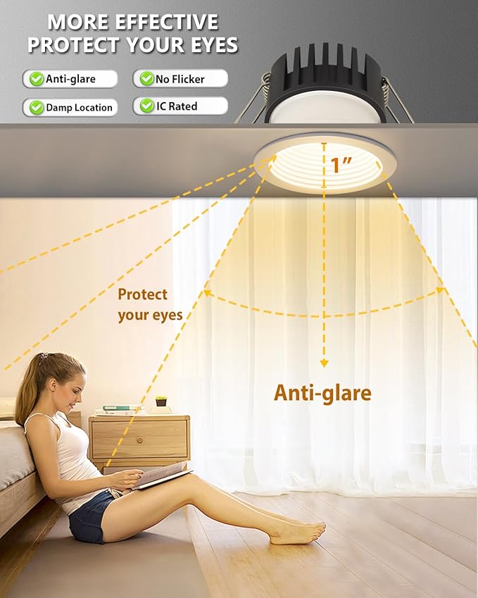 Adetu 3 Inch 5CCT Anti-Glare LED Downlight with Junction Box, 2700K/3000K/4000K/5000K Selectable,CRI90+, 12W COB, 1160LM, IP65 Waterproof, Dimmable-ETL and Energy Star Certified (White, 1 Pack)
