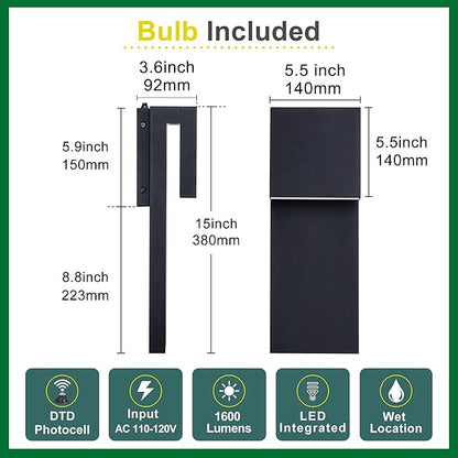 Dusk to Dawn Outdoor Lighting Fixture Wall Mount,Modern Integrated LED 2-Light 17W, Exterior Sensor Front Porch Light,Textured Black,Anti Rust Outside Wall Lights for House,Doorway,Garage