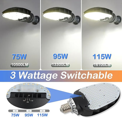 LED Shoebox Corn Retrofit Lamp, 75W/95W/115W Power Selectable, 5000K Shoebox Corn Bulb, Rotatable E39 Mogul Base, 500W MH Equivalent, LED Paddle Bulb for Parking Lot, Wall Pack, Flood Light Retrofit