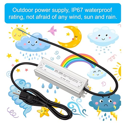 LED Driver 24V 60W Waterproof Switching Power Supply AC 90-240V to DC 24V 2.5A Low Voltage Transformer IP67 Converter Suitable for Indoor and Outdoor LED Strip Lights and Light Strings